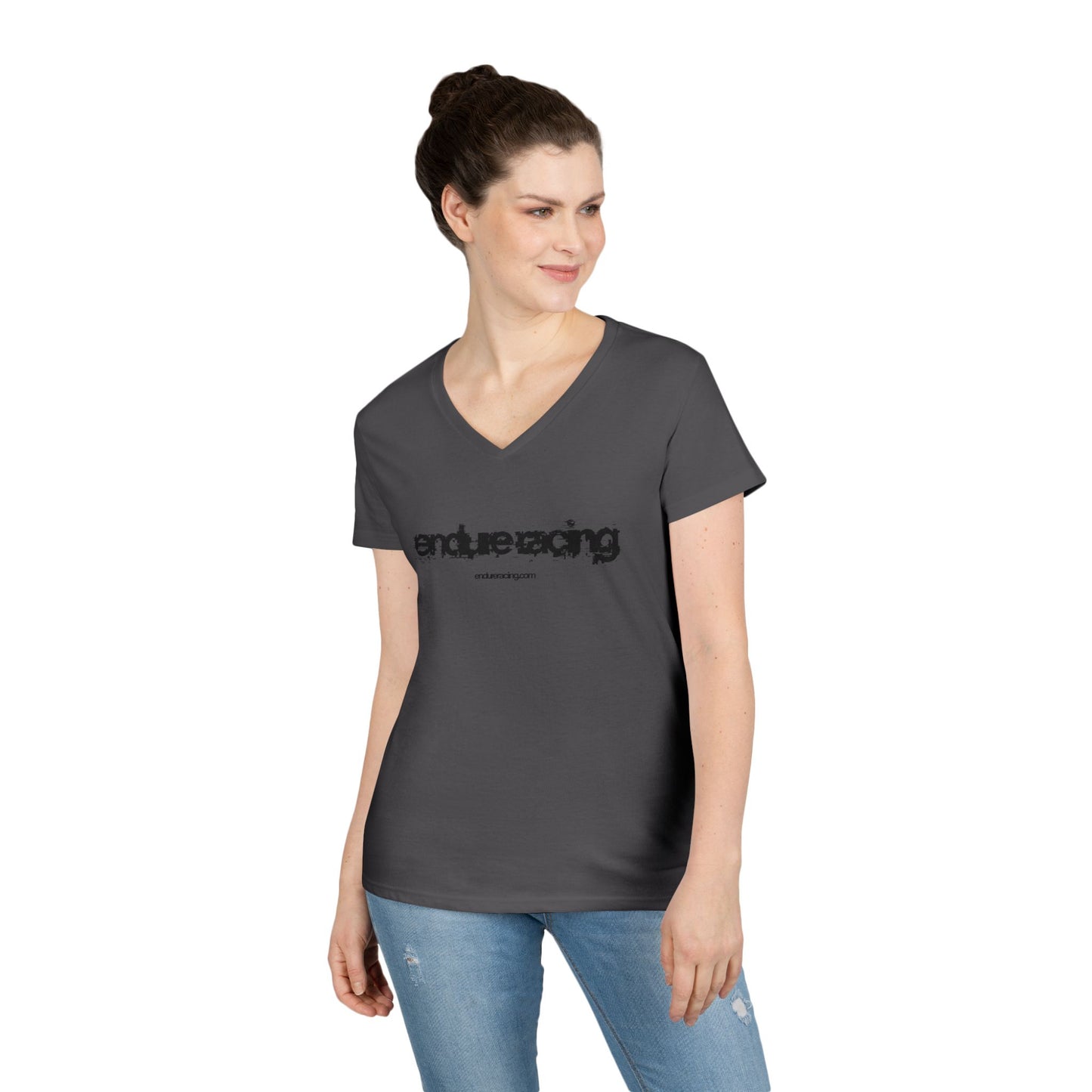 Women's simple V neck tee in charcoal